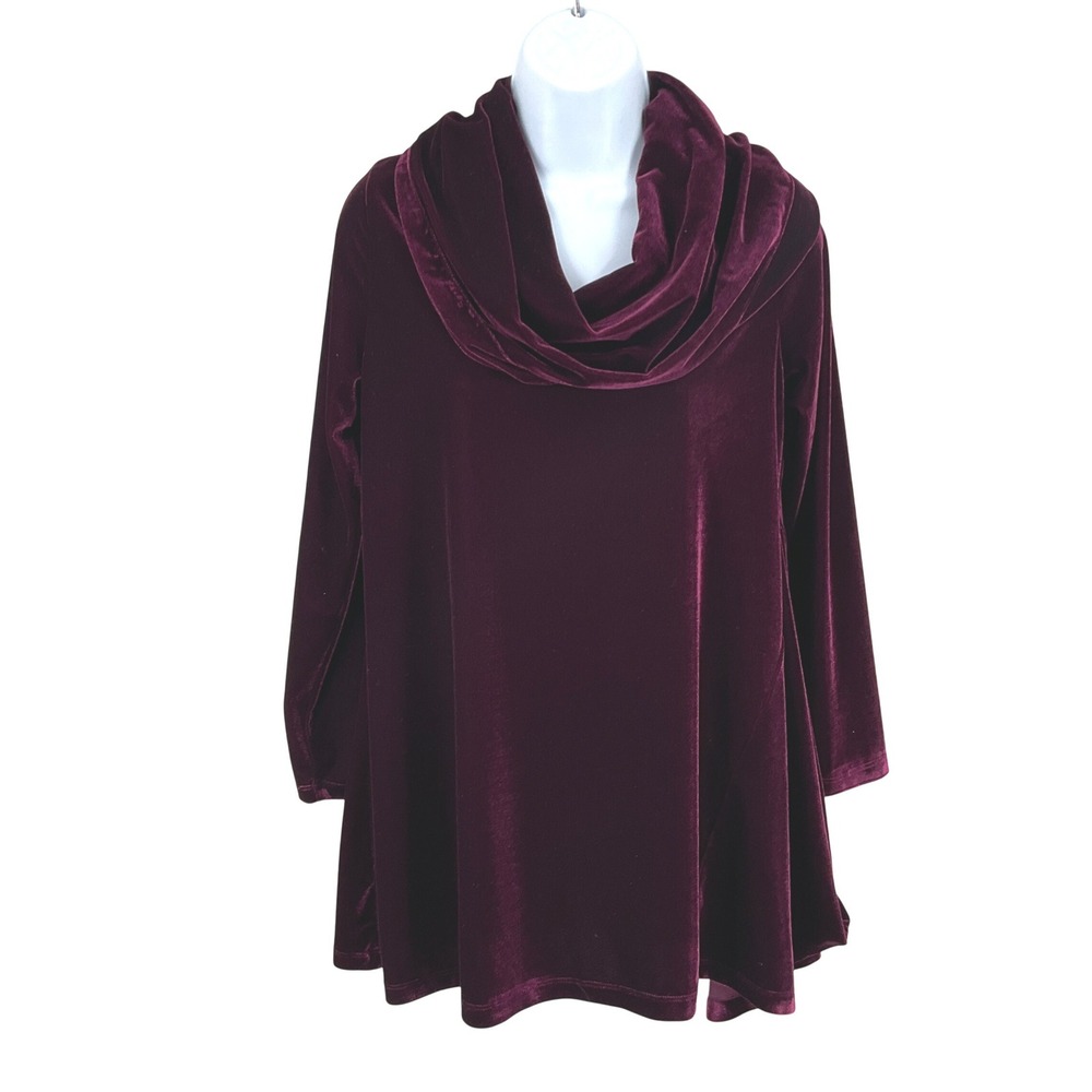 Soft Surroundings Tunic Top Women Sz S P Plum Velvet Cowl Neck Stretch Romantic